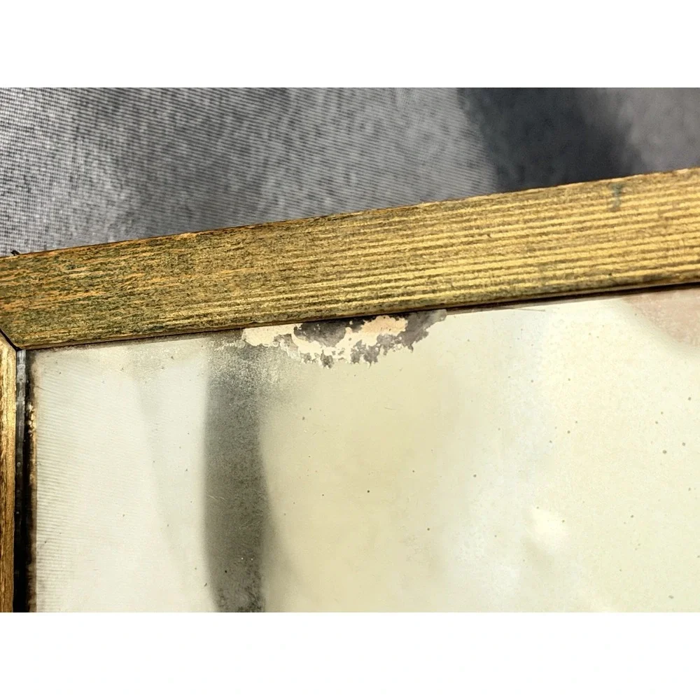 Really Old Wooden Jewelry Box With Mirror Floral Glass Top (A3195)